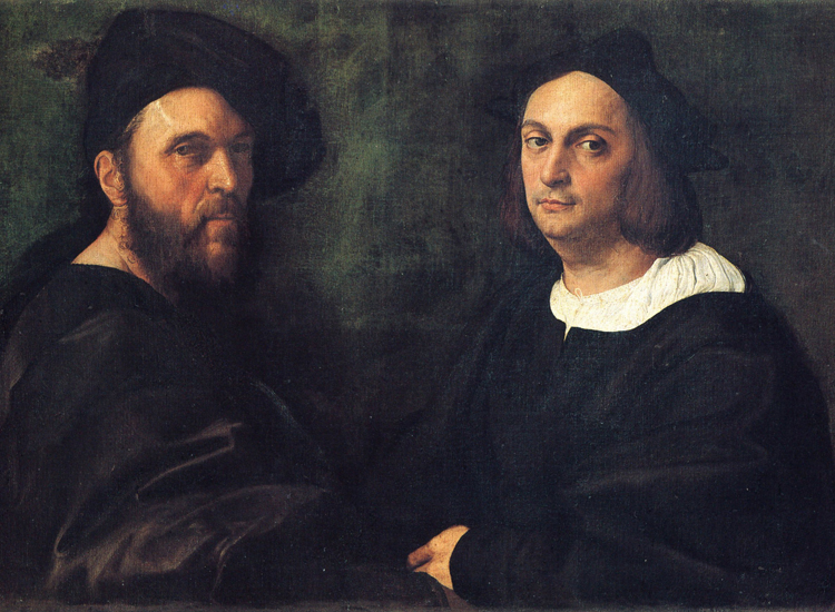 Raffaello, Doppio ritratto di Navagero e Beazzano (1516),
olio su tela. Roma, Galleria Doria Pamphilj. Raffaello, Doppio ritratto di Navagero e Beazzano (1516),
olio su tela. Roma, Galleria Doria Pamphilj.