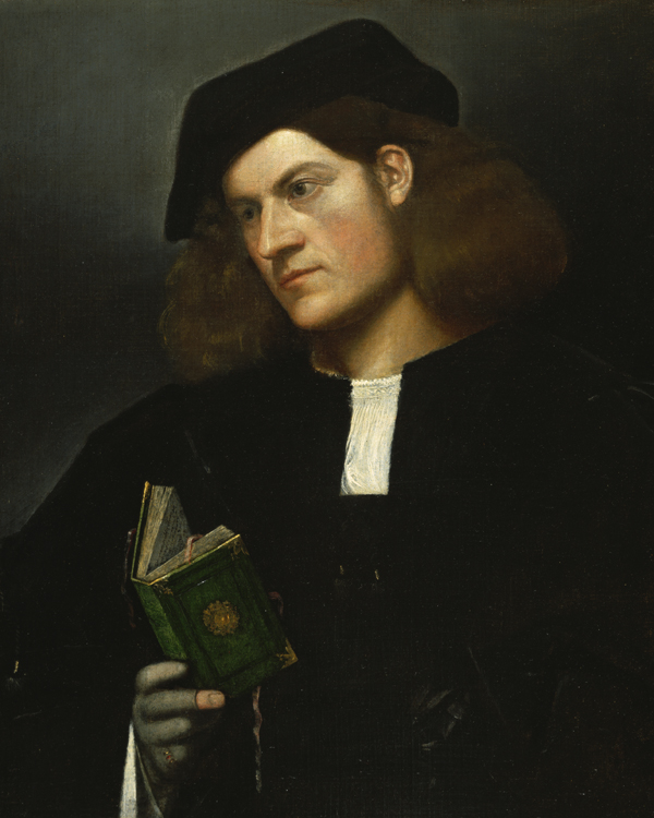 Giorgione (attribuito), Ritratto d’uomo 
con un libro verde (XVI secolo), olio su tela. 
San Francisco, Fine Arts Museums